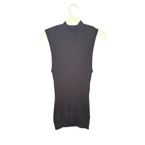 Think Tank Womens Brown Ribbed Silk Blend Mock Neck Sleeveless Sweater Top Small
